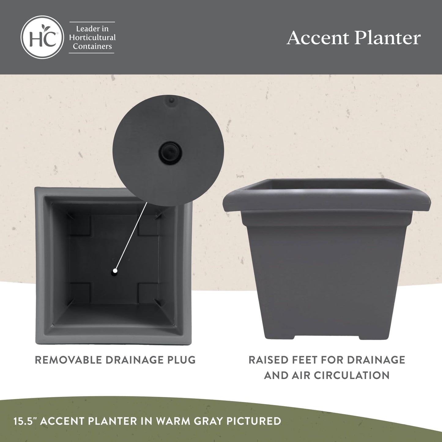 Accent Square Planter - The HC Companies 15.5-Inch Large Square Flower Box Planter for Indoor & Outdoor Flowers/Plants, Pairs w/ 15.5" Clay Accent Saucer SRO15500E35 Clay (ROS15500E35)