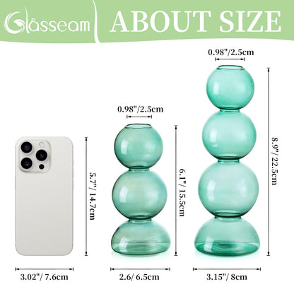 Glassseam Glass Vases for Flowers, Green Bud Vases for Decor, Cute Small Vase, Modern Aesthetic Vase, Unique Round Flower Vase, Decorative Bubble Vases for Centerpieces Wedding Table Decorations