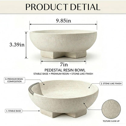 FESTGLOX Large Decorative Bowls, Beige White Decorative Fruit Bowl for Kitchen Counter, Resin Pedestal Entryway Key Bowls for Home Decor, Modern Coffee Table Bowl for Purse, Candy, Jewelry