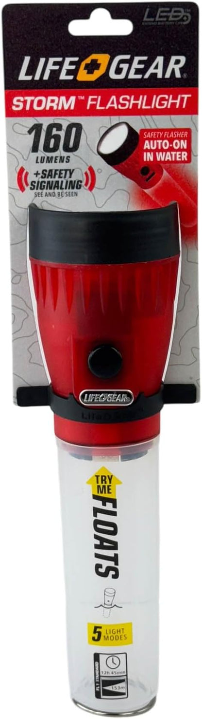 Life Gear LED Flashlight with Glow Handle, Emergency Flasher and Storage Compartment, RED,White/Red