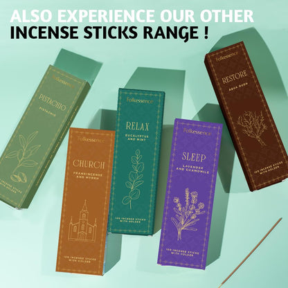 Folkulture Incense Sticks with Holder (100 Sticks)| Eucalyptus Incense Stick for Meditation, Aromatherapy, Realxation Gifts | No Charcoal,Organic,Non Toxic, 45 Mins, Long Burning Insence-Sticks