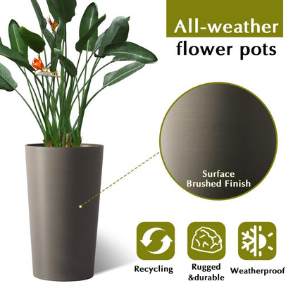 zzhugyin 2 Pack Tall 21.7 Inch Planter Pots, Modern Tapered Flower Pots for Indoor Outdoor Plants, Large Garden Patio Porch Planter Box (Brown)