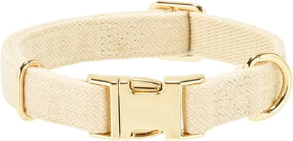 Luxury Soft Cotton Tweed Fabric Dog Collar & Leash Set with Gold Buckle – Durable Fabric, Stylish Design for Everyday Walks(Medium Cream)