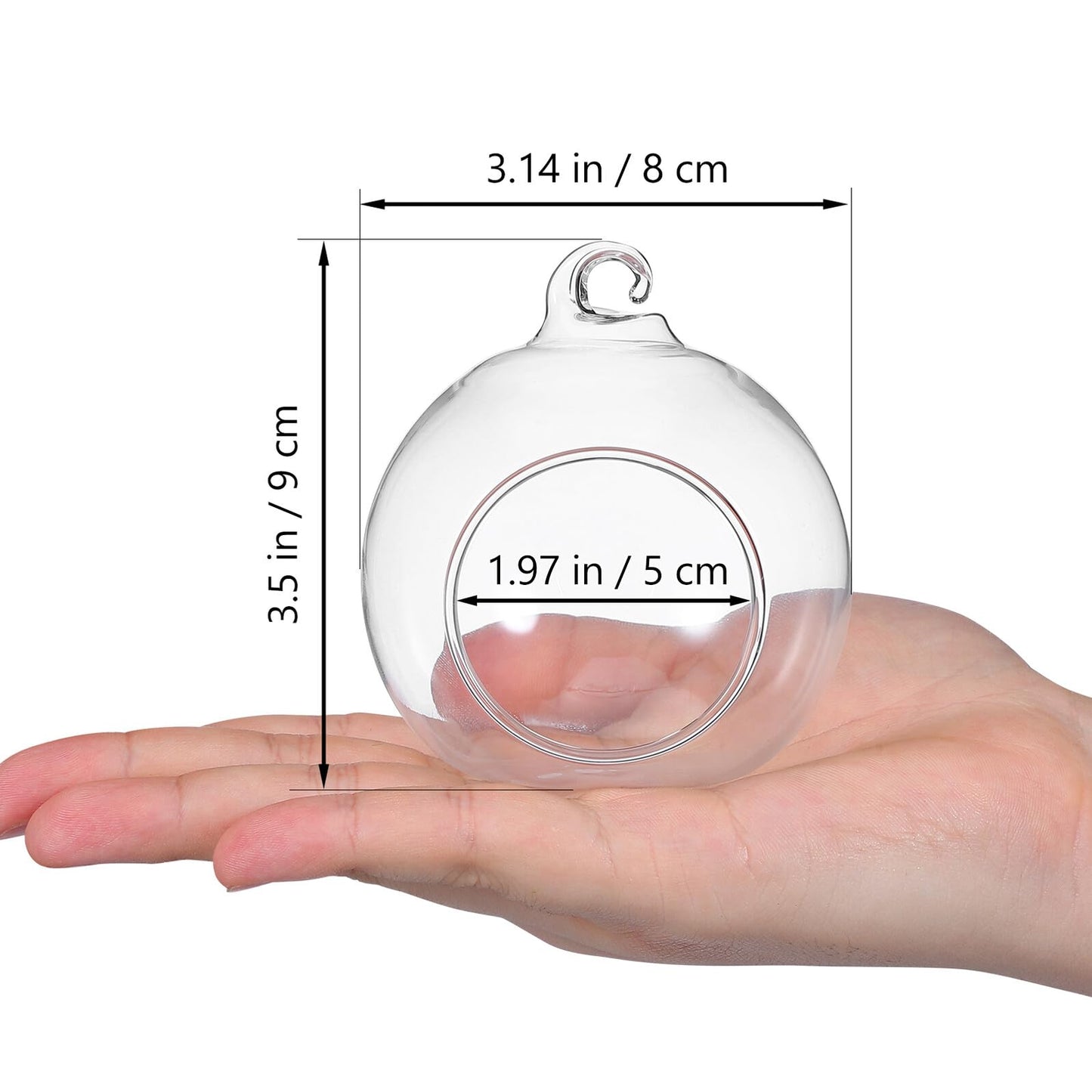 JEWEDECO 5pcs Hanging Glass Terrarium Ball Vase with 4.5cm Opening, Glass Hanging Tealight Holder for Air Plants and Candles, Includes 1.2m Jute Rope for Home Décor and Garden Display