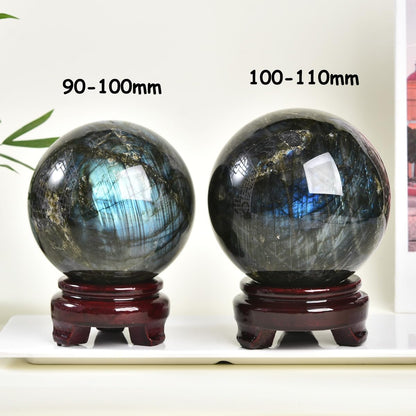 MOGEMT Labradorite Crystal Ball with Stand Large Crystals Sphere Decorative Ball Meditation Witchcraft Home Decor 90-100mm/3.5-3.9"