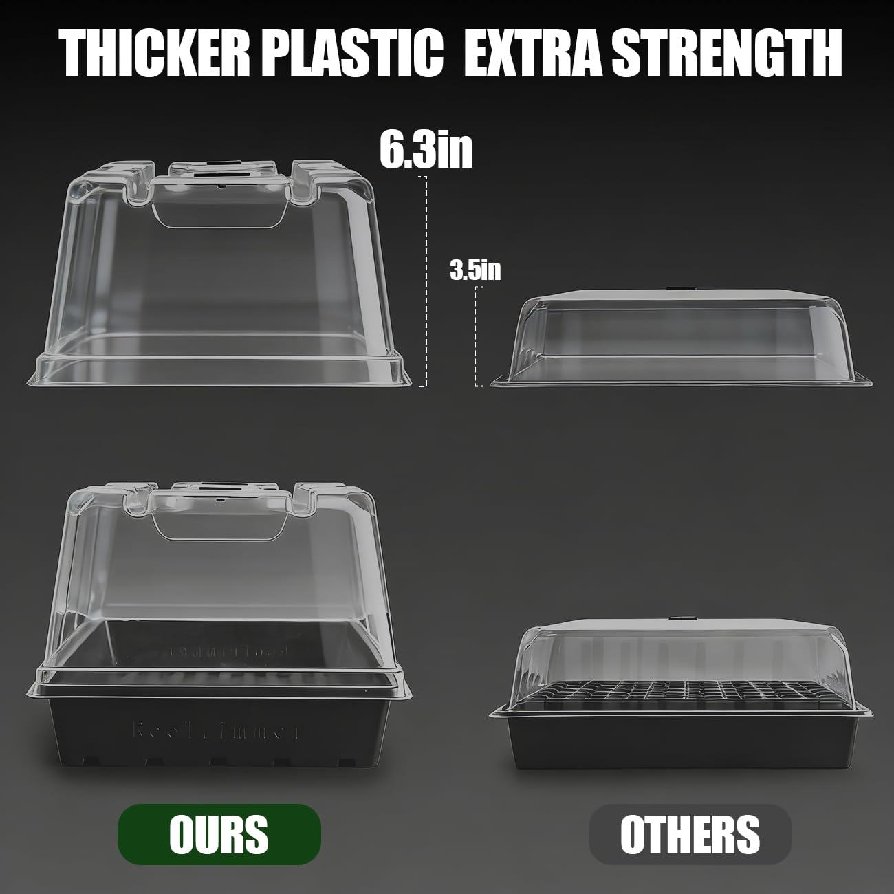 RooTrimmer 10 Pack 1020 Trays with 6.3inch High Humidity Domes, Thick and Heavy Duty Seed Starting Trays, Extra Strength Seed Starter Covers with 2 Adjustable Vents-