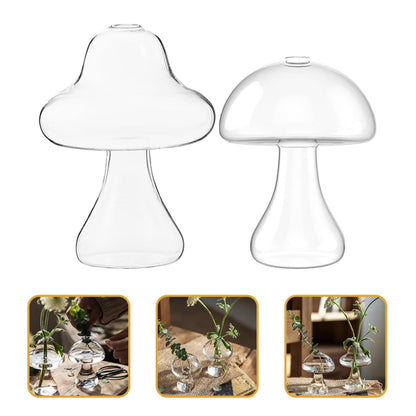 MALUGOGO 2pcs Glass Mushroom Vase Hydroponic Plant Vases Desktop Flower Pot Terrarium for Indoor Home Office Décor