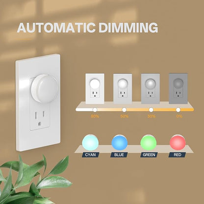 Mini Plug in Night Light, Dusk to Dawn Sensor, 4-Color, LED Toilet Night Lights, Dimmable Color Changing, for Kids Breastfeeding, Sleep Aid, Bedroom, Nursery, Hallway, 6Pack