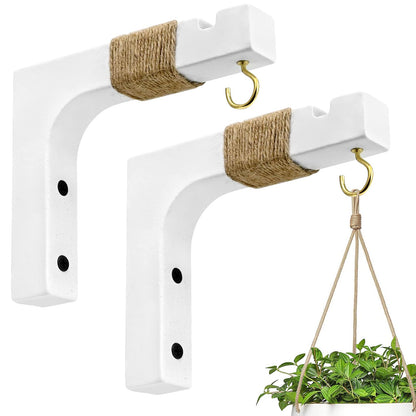 Micovay 2 Pack Plant Hanger Hooks for Indoor Hanging Plants, Farmhouse Wooden Hanging Basket Wall Hooks for Outdoor Flower Pots Lanterns Wind Chime Lights Garden Decoration