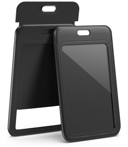 15 Pack Sliding ID Badge Holder Vertical Hard Plastic Card Case Protector Pouch,for Office School ID Credit Cards Proximity Work Badge Sleeve Key Cards Driver's Licenses (Black)