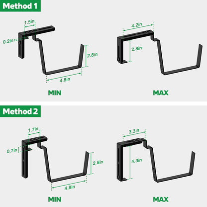 Rectangle Planters Box, 4 Pack Deck Hanging Planters for Railings, Window Box Planter with Drainage Holes & Trays, 16.9 Inch Balcony Planters Railing Hanging with Metal Brackets, Black Green (Green)