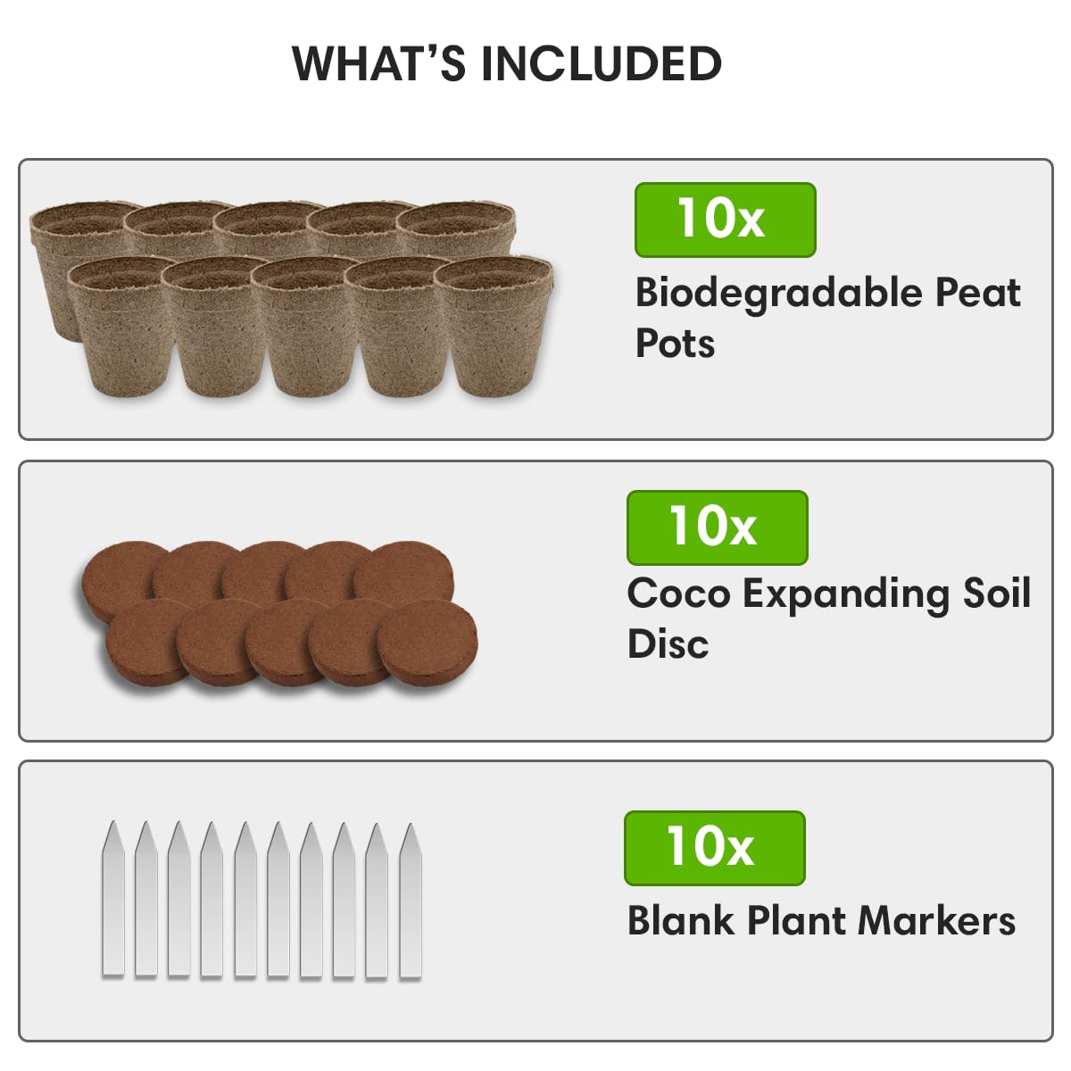 Garden Haven Seedling Starter Kit Germination Grow Cups and Soil (10 Pack) Biodegradable Peat Pots, Coco Coir Soil Discs, Plant Markers - Organic Grow Kit for Seed Germination, Indoor/Outdoor (2)
