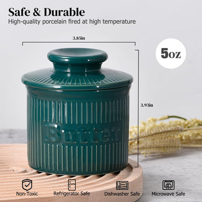 Ceramic Butter Crock, French Butter Dish for Fresh Spreadable Butter, Ribbed Butter Keeper with Water Line, Housewarming Gifts, Christmas Kitchen Decor