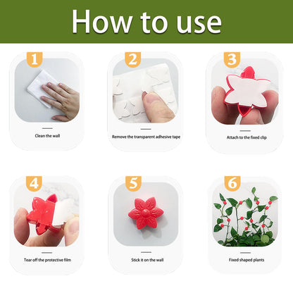 100 Pcs Plant Wall Clips with Acrylic Adhesive Sticker, Plant Climbing Wall Fixture Clips, Plant Support Clips, Self-Adhesive Hook Vine Plant Clips for Indoor Outdoor Decorations (Plum blossom-Yellow)