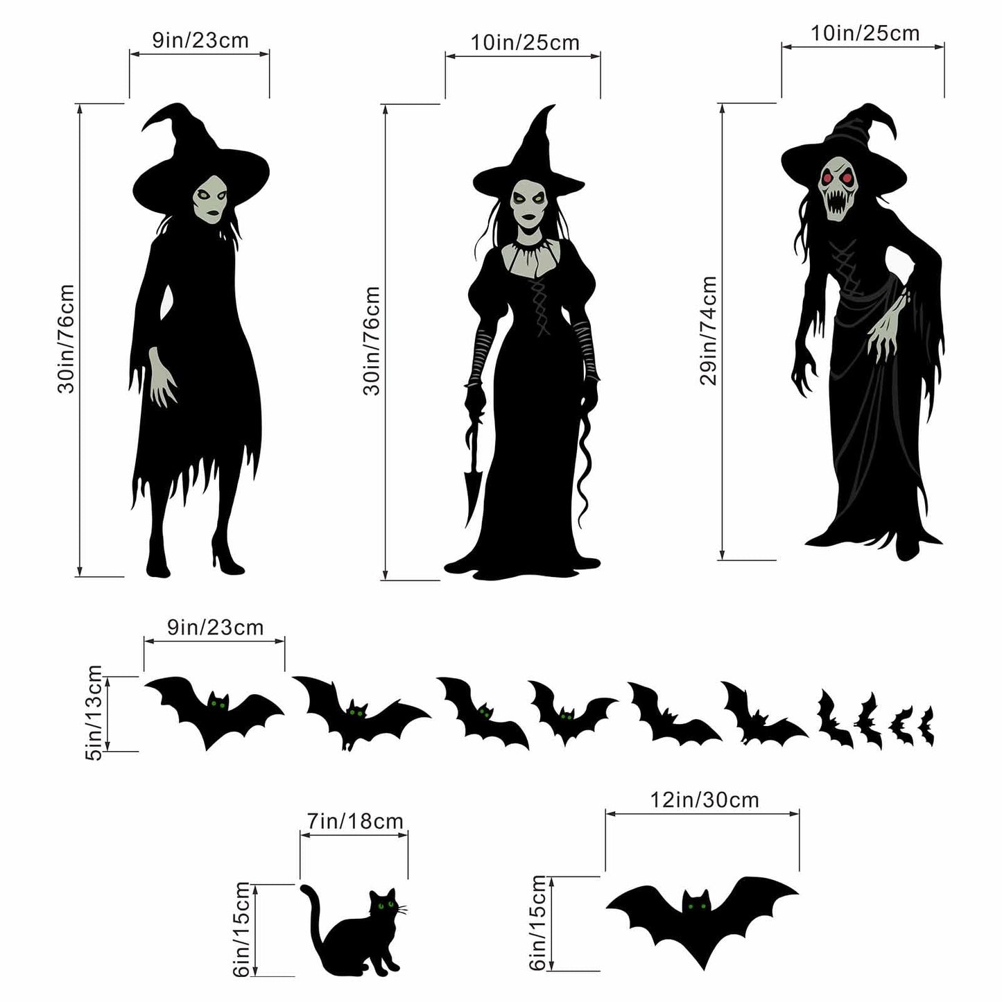 Halloween Witch Wall Stickers for Adult: Peel and Stick Gothic Scary Bat Wall Decals for Living Room Bedroom - Halloween Wall Decor Lovers