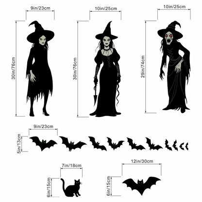 Halloween Witch Wall Stickers for Adult: Peel and Stick Gothic Scary Bat Wall Decals for Living Room Bedroom - Halloween Wall Decor Lovers
