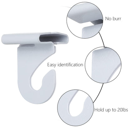 HNBun 50 Pieces Metal Drop Ceiling Hooks, Right and Left White Ceiling Hooks T-Bar Track Clip for Hanging Plants & Decorations, 20lbs Capacity Suspended Ceiling Hanger for Classrooms Offices