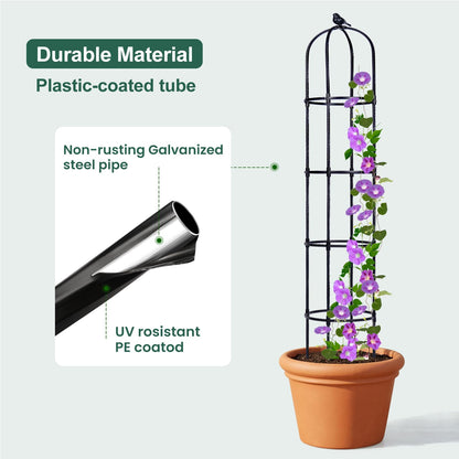 Garden Obelisk Trellis for Climbing Plants Outdoor, 6.3 ft Tall Trellis for Roses Clematis Jasmine Ivy Flower Light Climbing Vines Potted Plant Support, Patio, Yard, Black, 2PCS