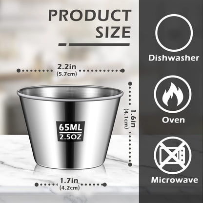 Mimorou 100 Pcs 2.5oz Metal Ramekins Stainless Steel Sauce Dipping Cups Ramekins Bulk Sauce Container Round Dipping Bowls Condiment Cup for Dish Butter Kitchen Restaurant Serving Party Dinner Cooking