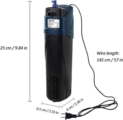 COOSPIDER Fish Tank Filter U-V JUP-02 Submersible Aquarium Filter Green Clean Machine 132gph for 20-60 Gallon Small Fish Tank Internal Pump for Turtle Tank, Air Supply & Oxygen Enhancement
