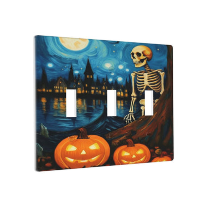 HLCoChT Decorative Art Light Switch Covers Pumpkin - lit Halloween Eve Switch Plate 3 Gang Triple Toggle Wall Plate Decorative Switch plate Electrical Faceplate