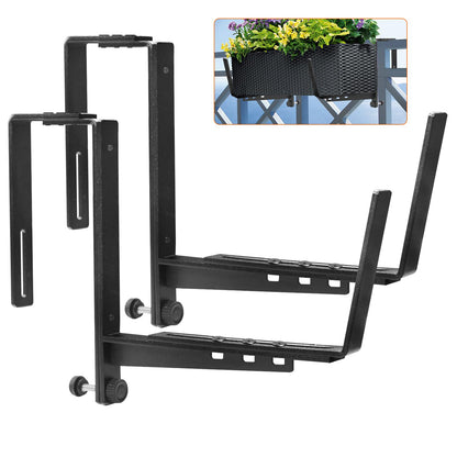 ZUIWAN 2 Pcs Adjustable Railing Planter Boxes Brackets,Heavy Duty Iron Window Box Planters Holder Outdoor for Railings,Windowsill,Patio,Deck,Garden,Balcony,Fence,Wall,Porch,Black