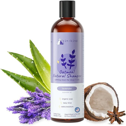 kin+kind Oatmeal Natural Dog and Cat Shampoo - Gentle Oatmeal Clean for Sensitive Skin - Lavender Fragrance - 12 fl oz