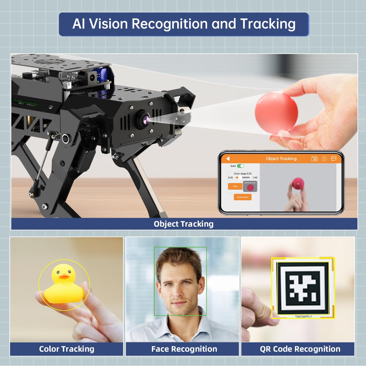 PuppyPi Robot Dog with ChatGPT Large AI Models AI Embodied Intelligence ROS Robotic Dog Vision Scene Voice Understanding SLAM Mapping Navigation Bionic Quadruped Robot, Pro Kit & RaspberryPi5 2GB