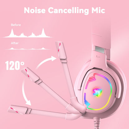 Jimonyer Gaming Headset for PC/PS4/PS5/Xbox One/Switch, Stereo Surround Sound Gaming Headphones with Noise Canceling Flexible Mic, Computer Headset with 3.5mm Jack & RGB Light (Pink)