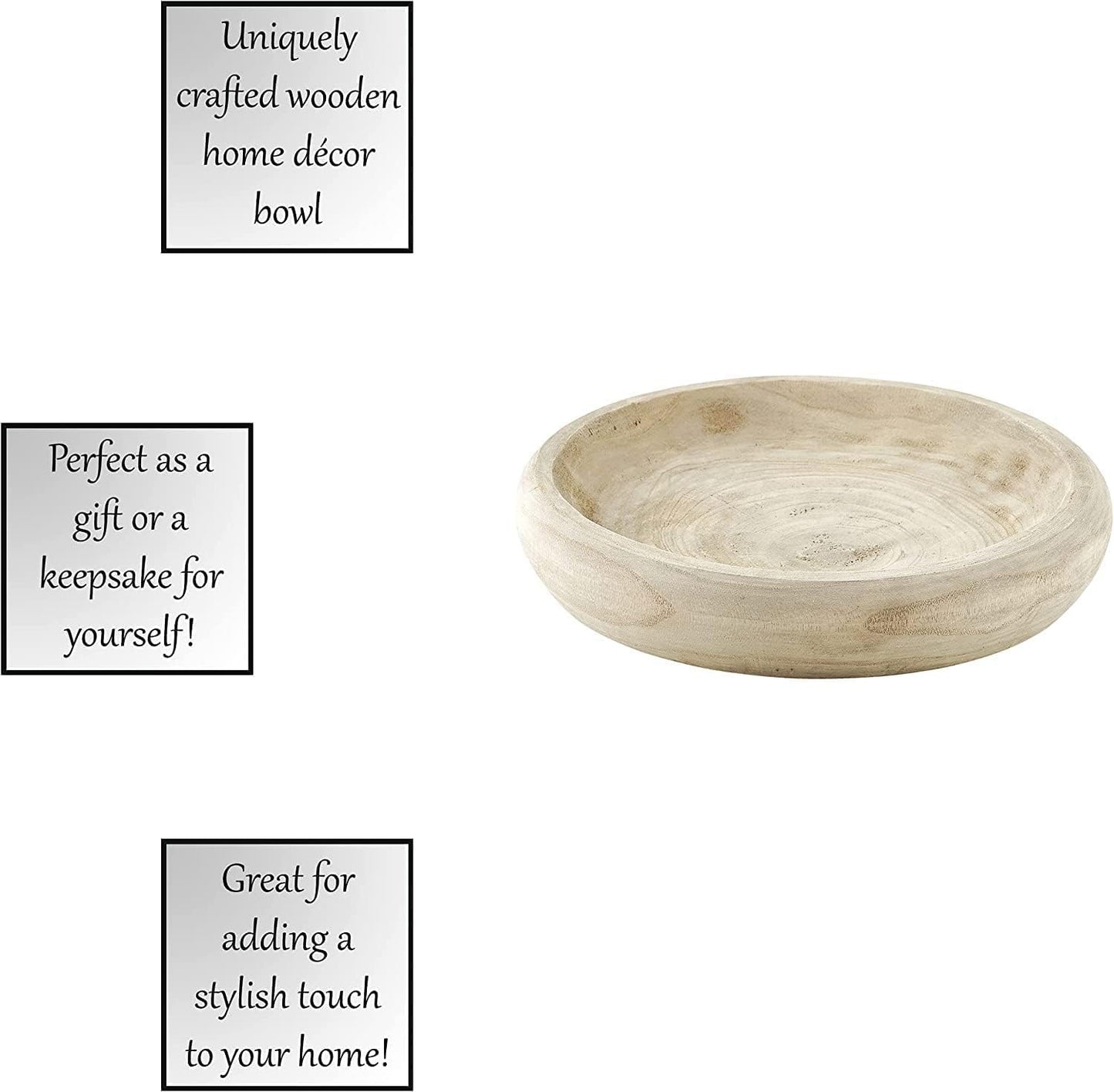 BOLTCORRSE Wooden Decorative Bowl – Hand Carved Natural Wood Fruit Bowl, Rustic Farmhouse Dough Bowl Decor, Wooden Serving Bowl for Coffee Table, Entryway Key Bowl or Kitchen Centerpiece