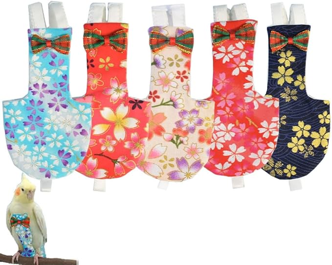 5pcs Bird Diaper Cute Printed Parrot Flight Suit Parrot Nappy Reusable Pigeon Pants Cockatiel Clothes for Parakeet Mini Macaw Budgie Canary for Indoor Outdoor - color1 XS