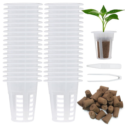 vibedor 62 PCS Hydroponic Seed Growing System Hydroponic Growing Kit, 30 Hydroponics Plant Baskets and 30 Grow Sponges Pods, 2 Tweezers for Ourdoor Use and Garden Indoor