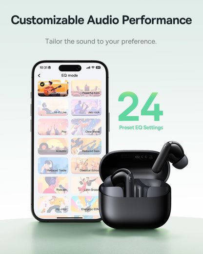 Baseus Bass BP1 NC Hybrid Active Noise Cancelling Wireless Earbuds, 12mm Super-Bass Driver, 41H Playtime, Bluetooth 6.0, IP55 Waterproof, 4-Mic AI ENC, 24 Customizable EQ