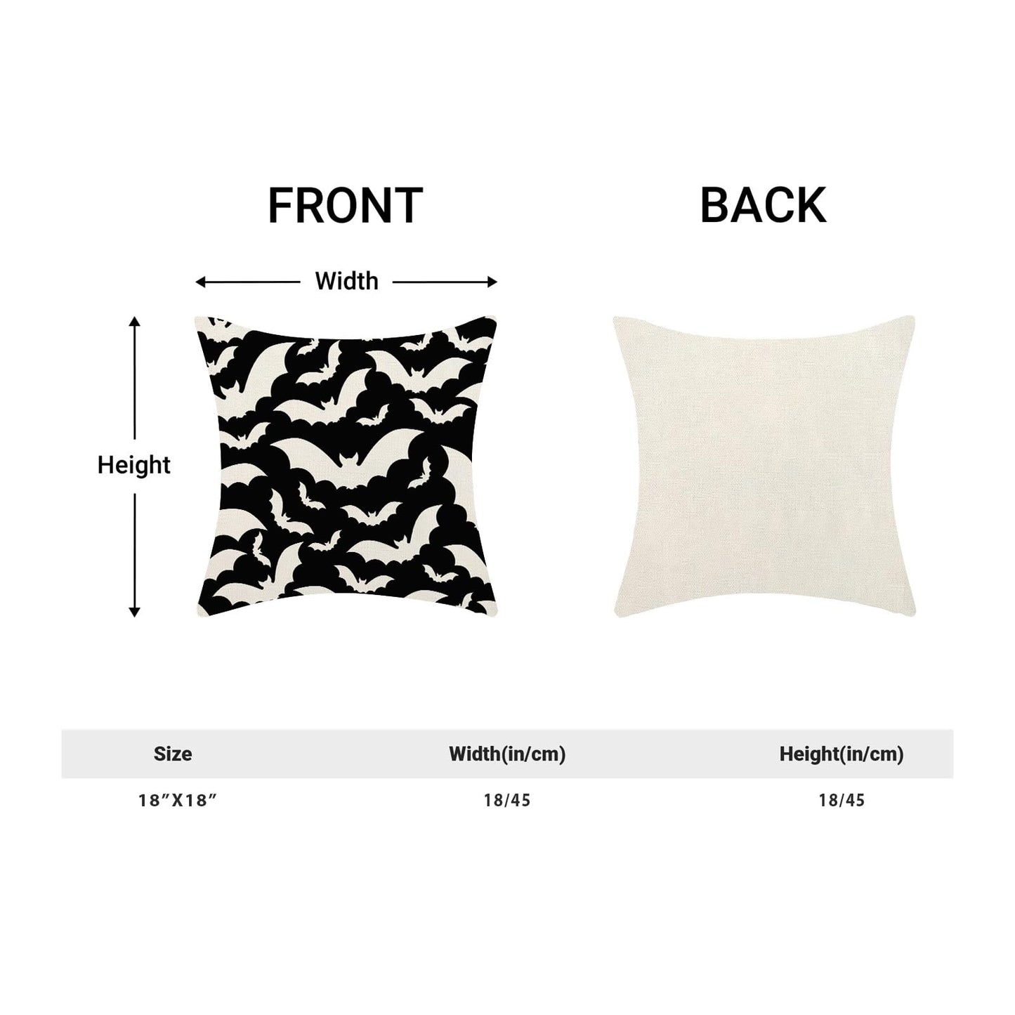 AEIOAE Halloween Pillow Covers 18x18 Inch Set of 2,Black and Cream Bats Throw Pillows Case,Halloween Outdoor Decorative Linen Farmhouse Decor Cushion Covers for Home Sofa Bed Couch