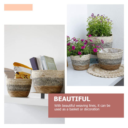 UKCOCO 2Pcs Multi Purpose Woven Flower Seagrass Plant Pots for Decor Delicate Floral Planters for Balcony Garden