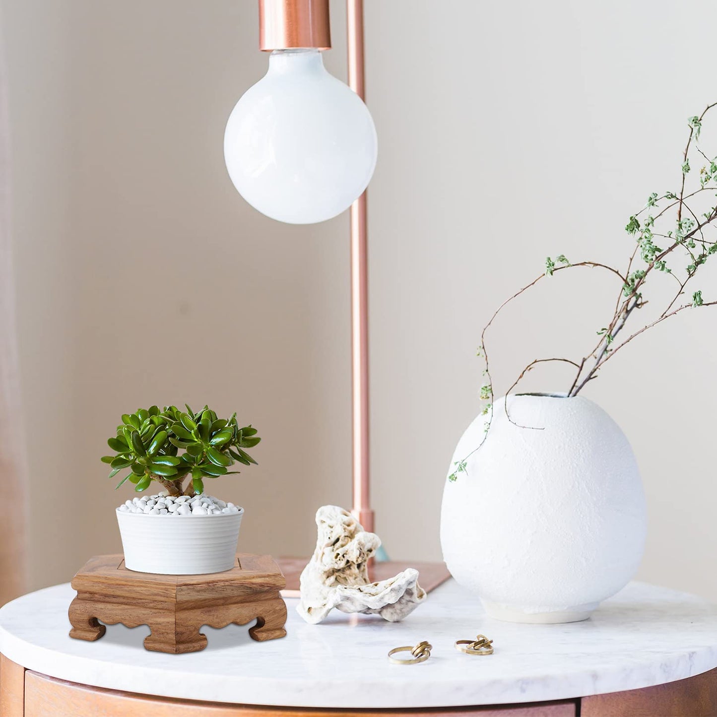 Cabilock Rosewood Base Decorative Flowerpot Stand 4.72 Inch Round Wooden Display Pedestal for Indoor Outdoor Plant Holder Home Garden Decor