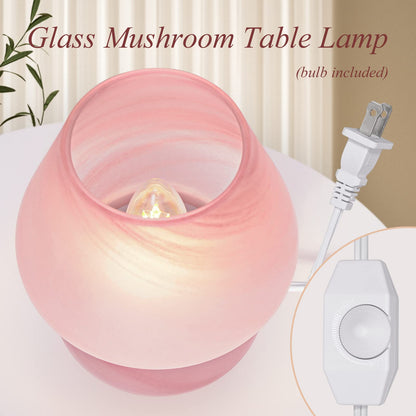 ONEWISH Mushroom Lamp Cute Table Lamp for Bedroom Nightstand Soft Light Pink, Small Glass Nightlight Stepless Dimmable Desk Lamp for Dining, Living, Nursery, Vanity, Home Decor Lamp for Girls Women