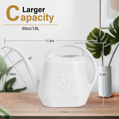 ZXJ Plant Watering Can - for Indoor and Outdoor Home Garden Plants - with Long Spout - White - 1/2 Gallon