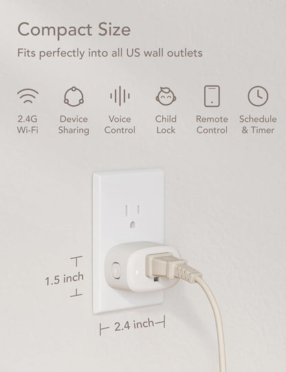 Smart Plug Work with Alexa and Google Home Nooie, Smart Alexa Plug Mini Smart Life&Tuya, Smart Outlet Plug Voice Control, WiFi Plug, Enchufe Inteligente Schedule Timer, 2.4Ghz Only, 4-Pack