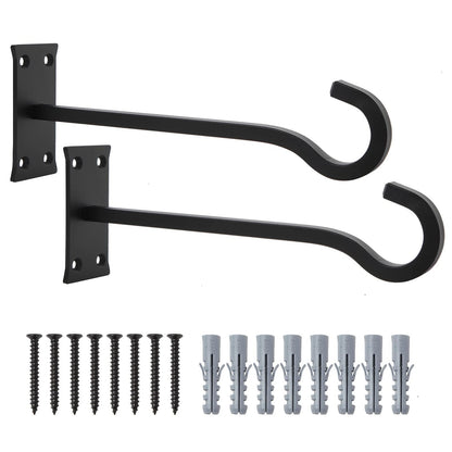 QIEGL 10inch Heavy Duty Plant Hangers Outdoor or Indoor Bird Feeder Hanger Shepherd Hooks 2pcs Black Metal Wall Hook for Hanging Plant Bracket, Lantern, Flower Basket, Wind Chimes