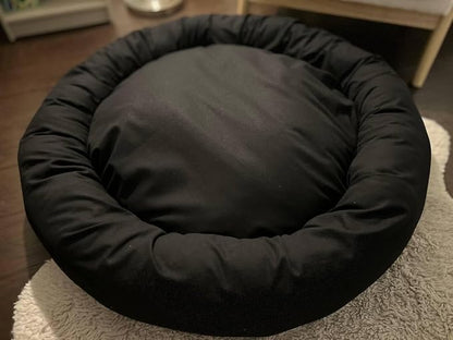 Organic Cotton Canvas Dog Bed: Removable Cover, Natural Fill - Made in USA (Black, Small 24" x 7" inches)
