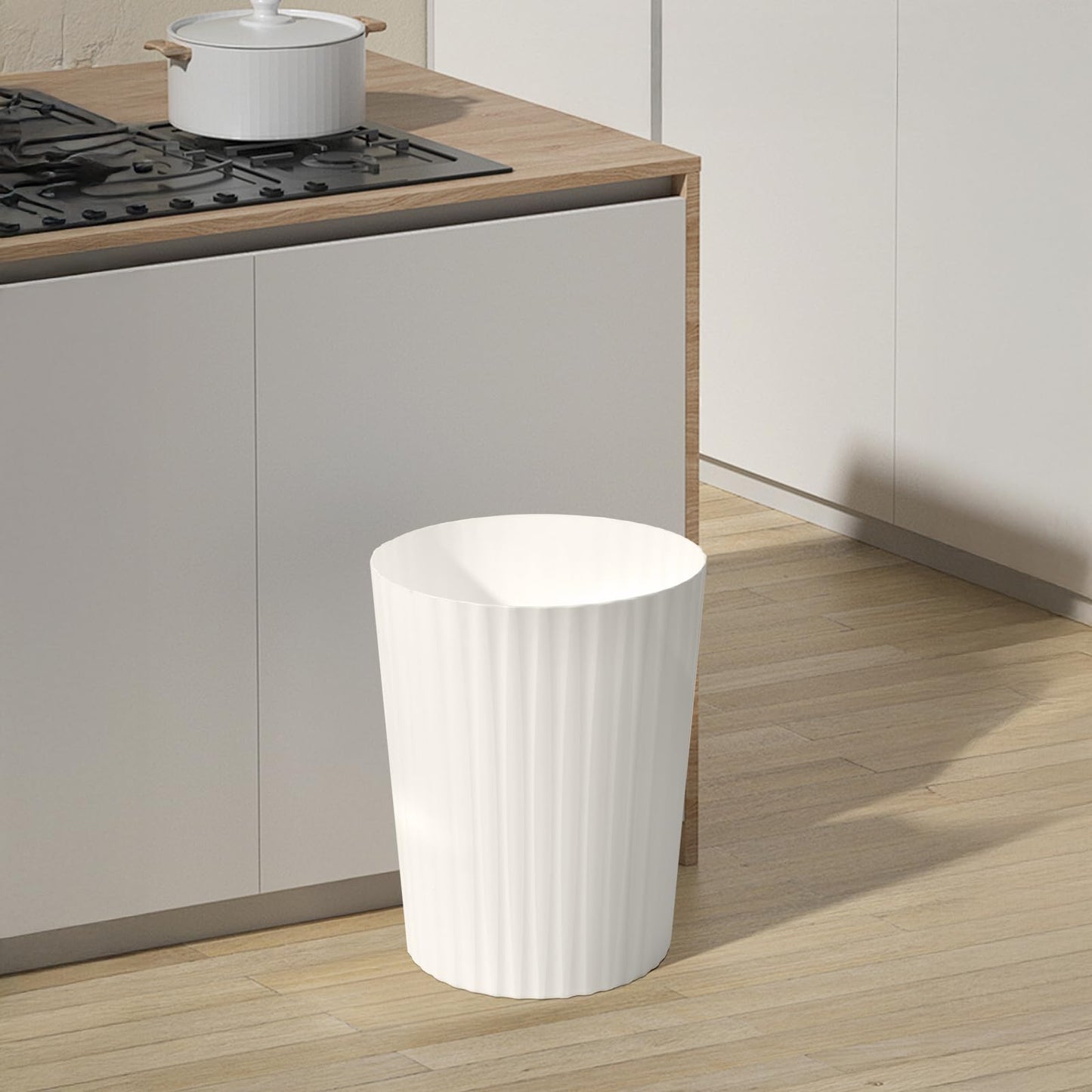 VKPLITE Versatile 2 Gallon Plastic Trash Can - The Compact Bin for Bathroom, Kitchen, or Home Office - Beige