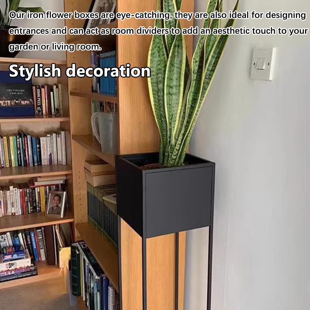 Sions Metal Iron Raised Planter Box with Legs, Rectangular Black Heavy Duty Divided Plant Planter, Modern Commercial Home Suitable for Patio, Deck, Garden,25cm×25cm×45cm