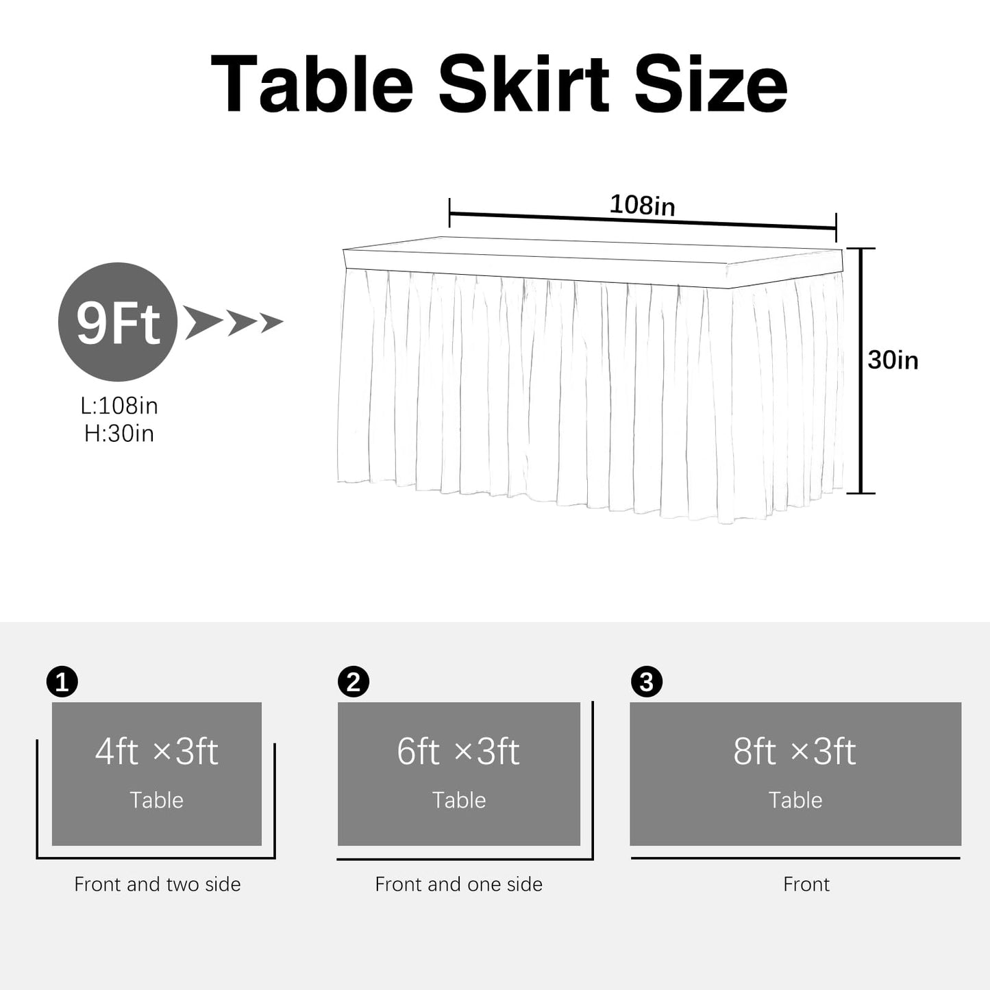 Pufogu Black Tulle Table Skirt 9ft Tutu Ruffled Chiffon Tablecloth For Rectangle Wedding Baby Shower Girls Birthday Party and Cake Dessert Table Decorations(Black, L9(ft), H30in)