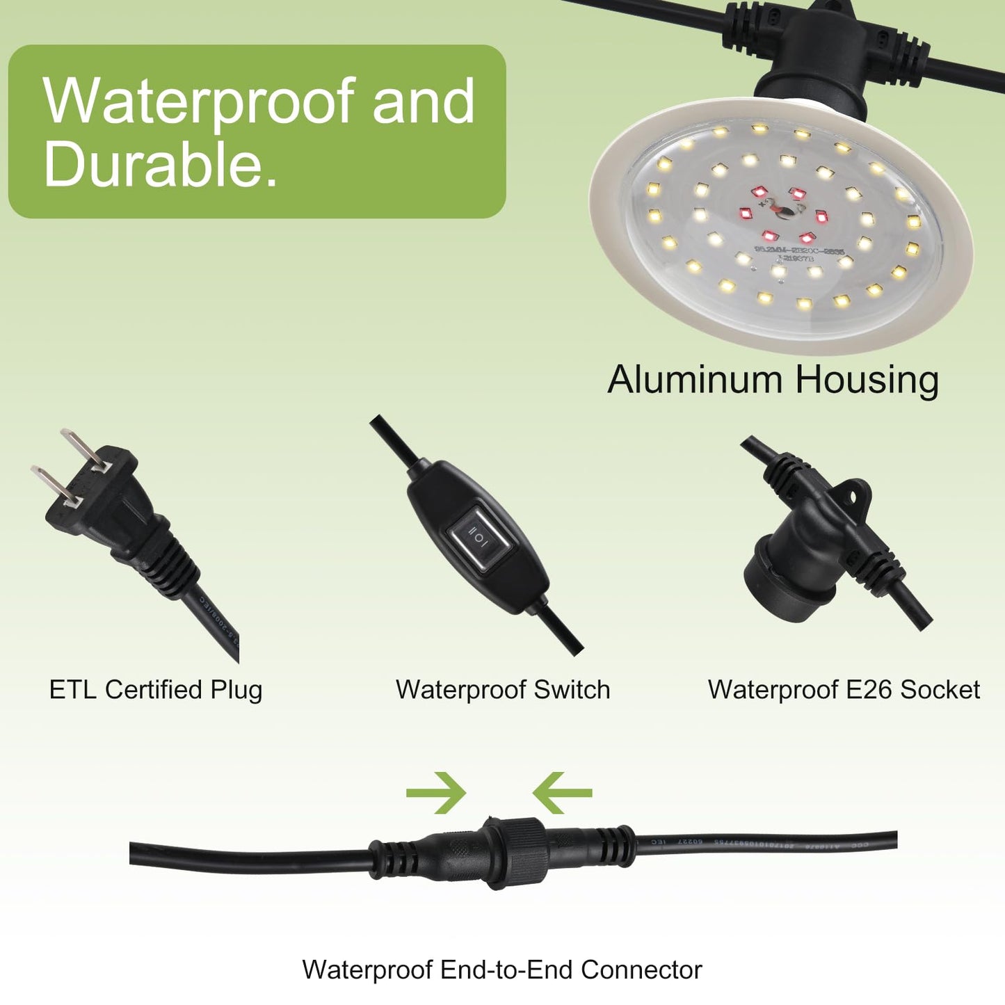 AuraQify Outdoor Grow Lights for Plants, Full Spectrum Greenhouse Grow Light, Outdoor Waterproof Appearance Patent Design, 22FT Adjustable Cord for Vegetables, Seedlings, Flowers (6 Lights)