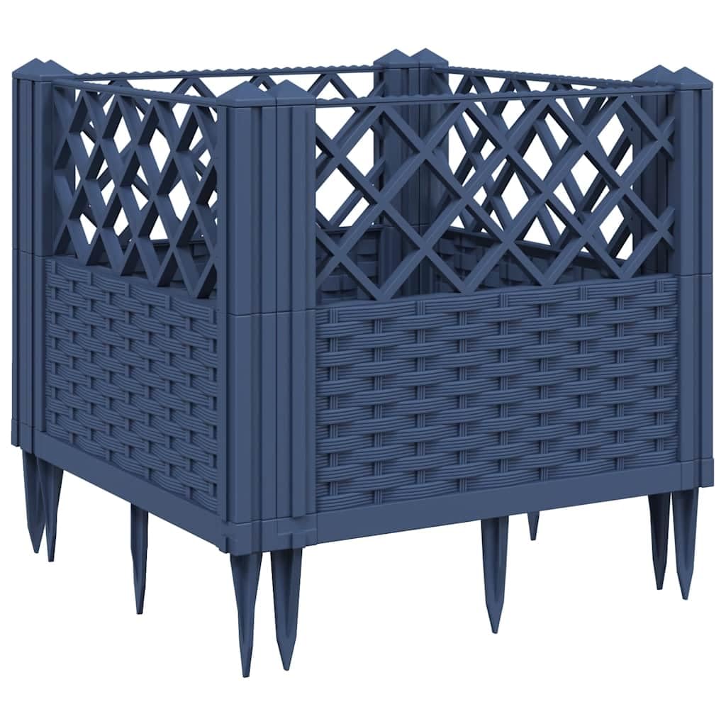 WRJENFSC Blue Grey Square Modular Garden Planter 17.1 Inch Polypropylene with Basketweave Matte Finish for Outdoor Flowers Vegetables Gardening on Patio Balcony Backyard