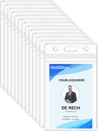 100 Pack Extra Thick Name Badge Holders, Heavy Duty & Sealable Waterproof Vertical ID Badge Holders, Durable Clear PVC Plastic Badge Sleeve for Credit Card/Shcool Work Badge/Room Key/RFID