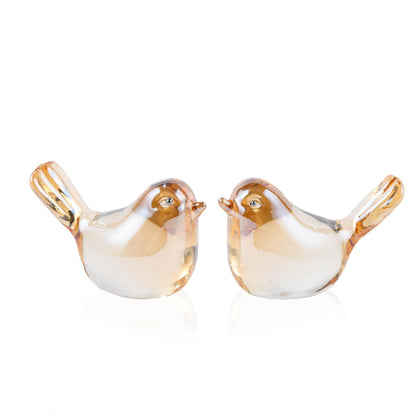 Qianwei 2PCS Crystal Bird Figurine Collectible - Handmade Blown Glass Birds Animals Figurines Crystal Office Desk Table Home Decor Paperweight (2pcs Champagne)