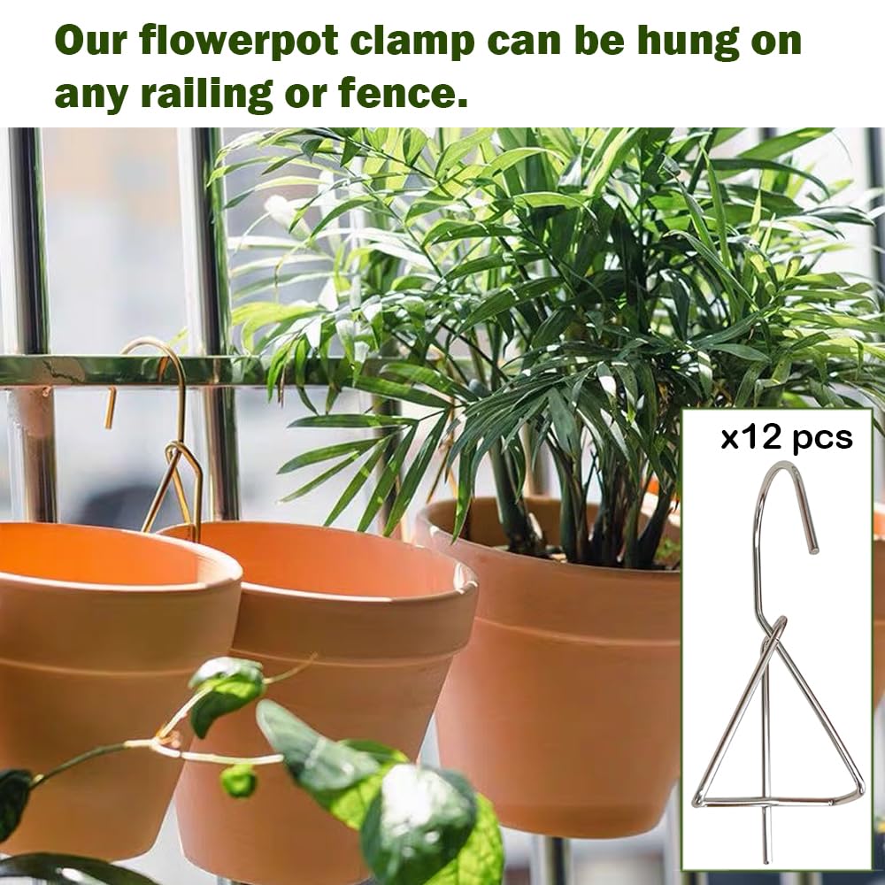 YjiaYjiaY 24 Pcs Plant Hooks for Hanging, Clips for Clay Pot, Wall Mounted Plant Holder Hooks, Plant Hangers Outdoor, Stainless Steel Pot Holder for Hanging Planters (Rear-Mounted Style)