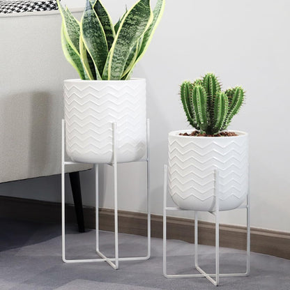 TRIROCKS Set of 2 Planters with Stand Indoor Otdoor Metal Plant Stand 18&12" Tall Modern Planters Flower Pots for Living Room Corner Kitchen Office Garden Balcony Patio Decor(White)